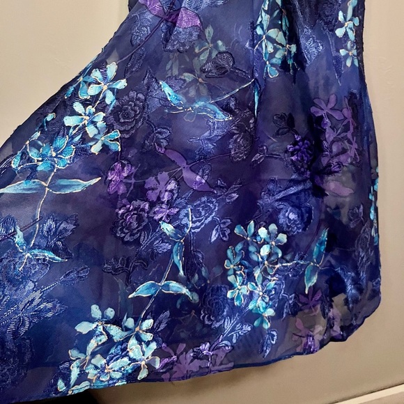 Vintage Angelique Purple & Blue Sheer Chiffon Floral Negligee Lingerie Slip Dres - Picture 14 of 16